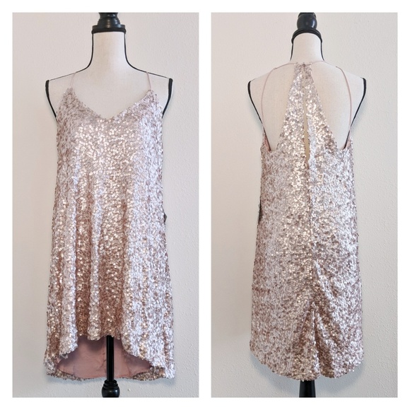 NSR Dresses & Skirts - NWT NSR Pale Pink Sequined Swing Mini Dress